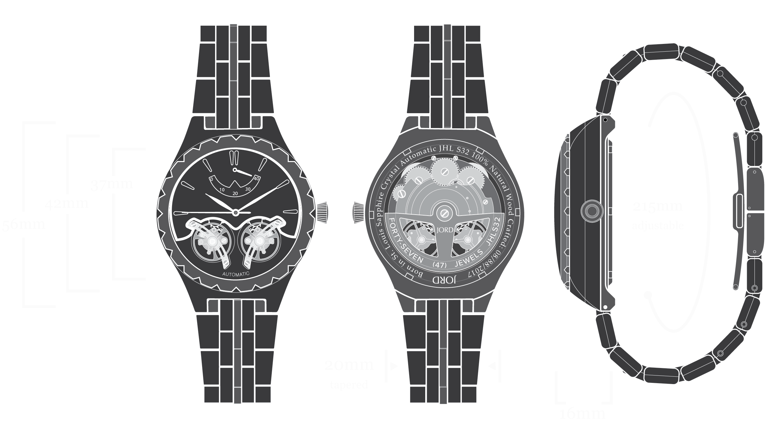 Meridian - Black Palm Watch Diagram